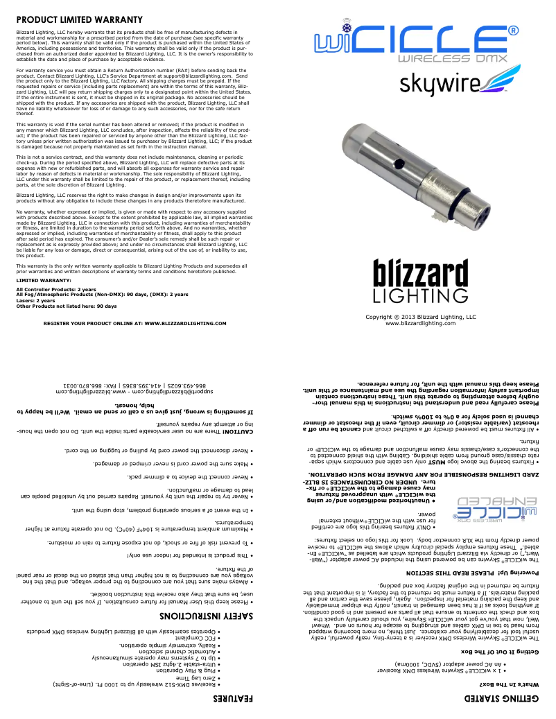 Image de la première page du manuel de l'appareil wiCICLE Skywire