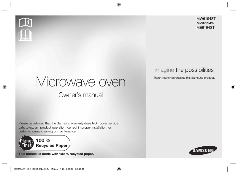 Page 1 de la notice Manuel utilisateur Samsung ME6194ST/XSG