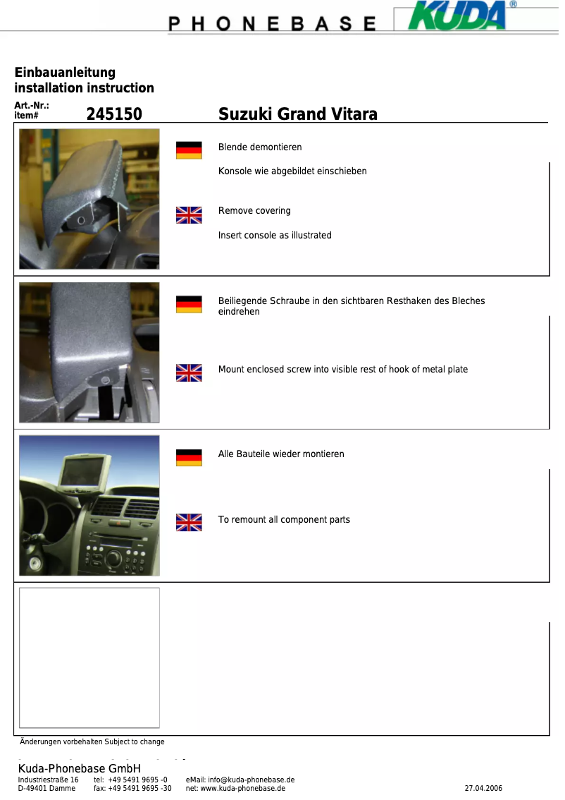 Page 1 de la notice Manuel utilisateur Kuda 245155