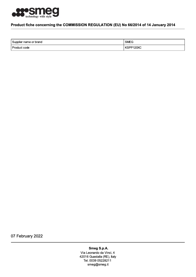 Page 1 de la notice Brochure Smeg KSPP120XC