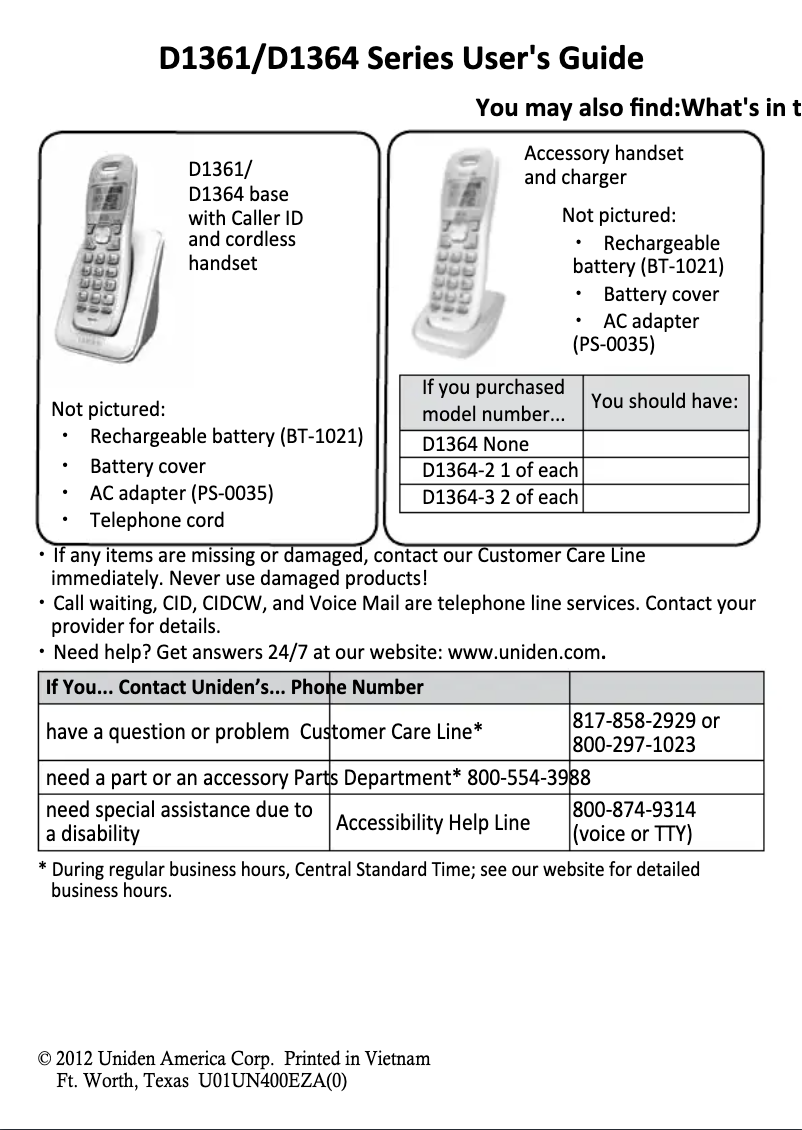 Page 1 of the manual User Manual Uniden D1364