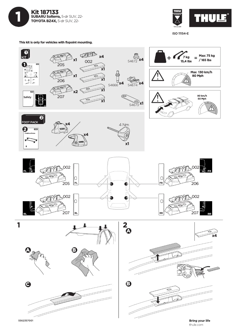 Page n°1 - Manuel utilisateur Thule Kit 187133