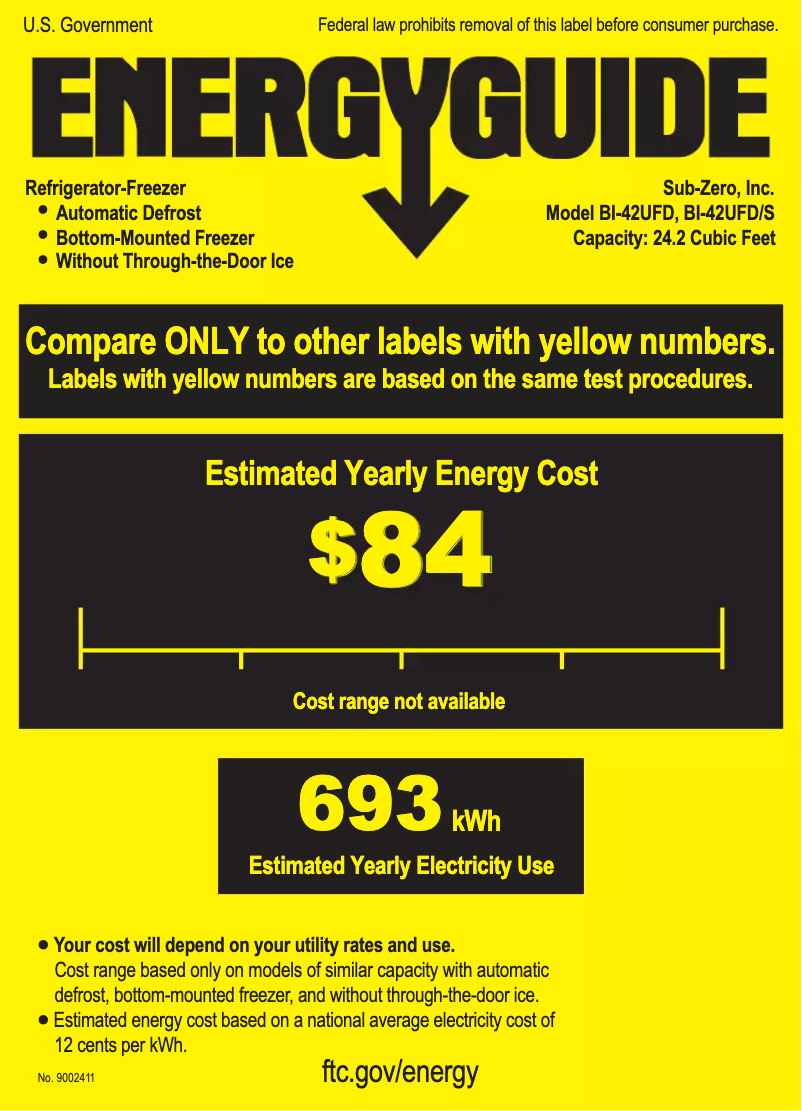 Page n°1 - Label énergétique Sub-Zero BI-42UFD/S/PH