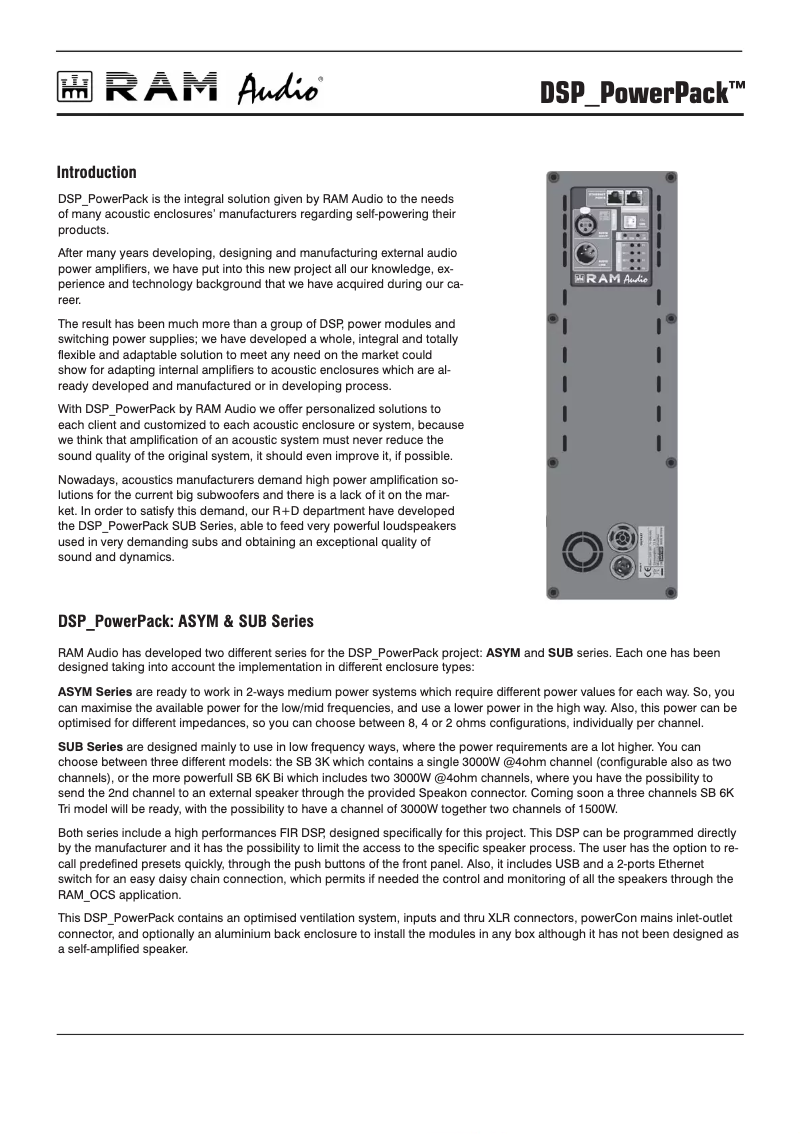 Page 1 de la notice Fiche technique Ram Audio SB 6K TRI