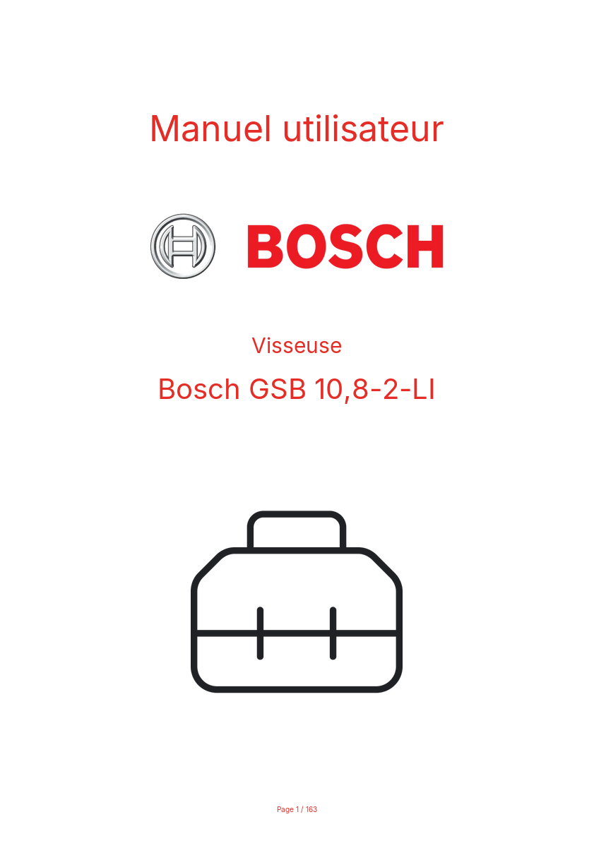 Page n°1 - Manuel utilisateur Bosch GSB 10,8-2-LI