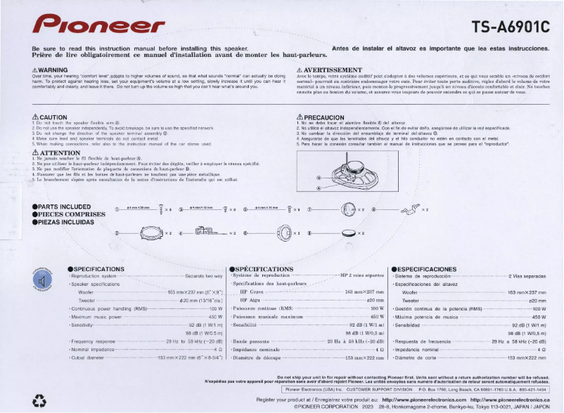 Page n°1 - Manuel utilisateur Pioneer TS-A6901C