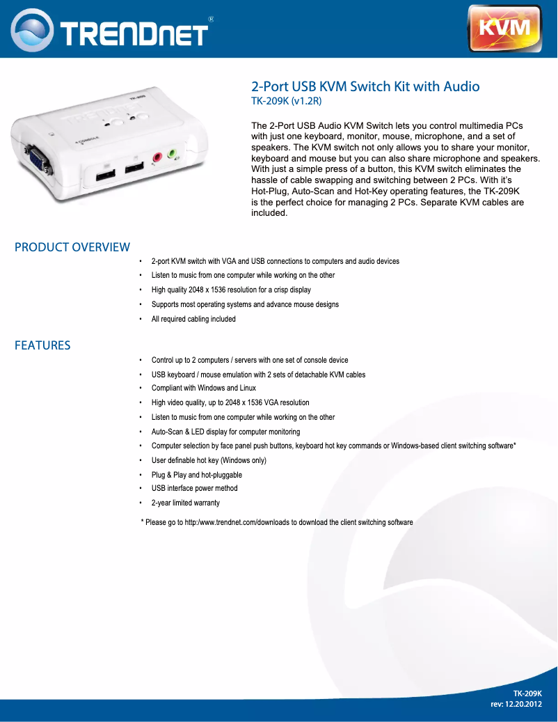 Image de la première page du manuel de l'appareil TK-209K