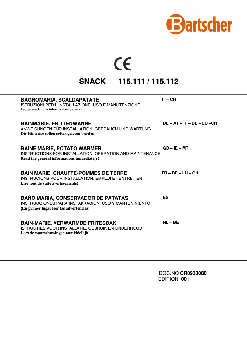 Page 1 de la notice Manuel utilisateur Bartscher 115112