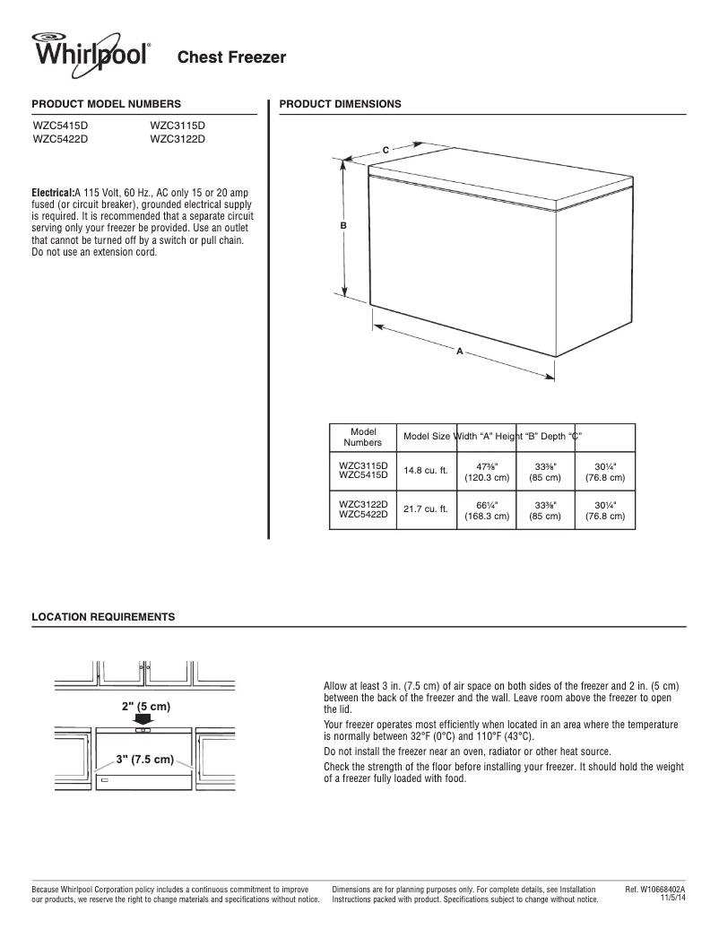 Page n°1 - Fiche technique Whirlpool WZC3115D