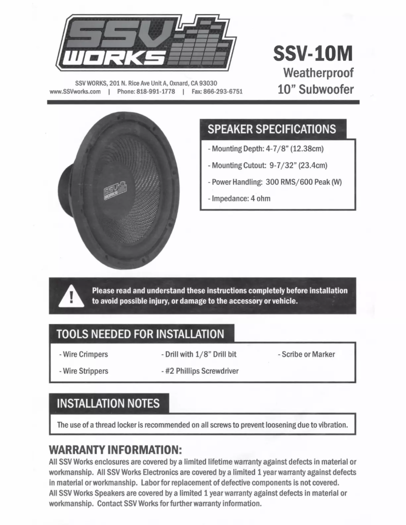 Page 1 de la notice Manuel utilisateur SSV Works SSV-10M