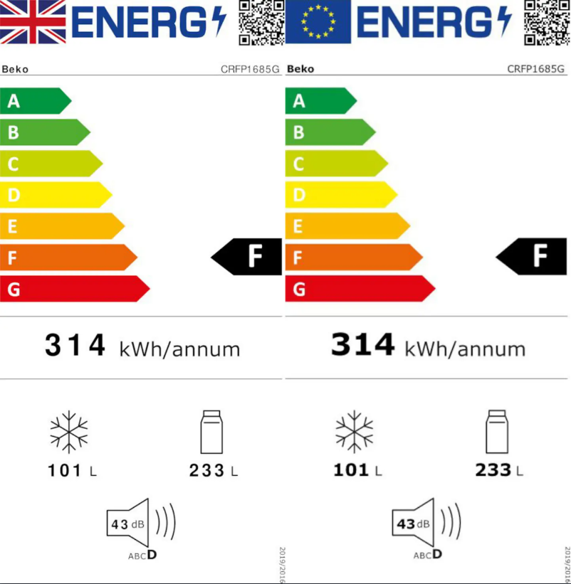 Page 1 de la notice Label énergétique Beko CRFP1685