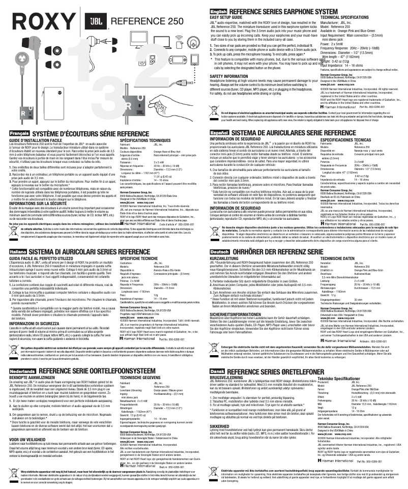 Page 1 de la notice Manuel utilisateur JBL ROXY Reference 250