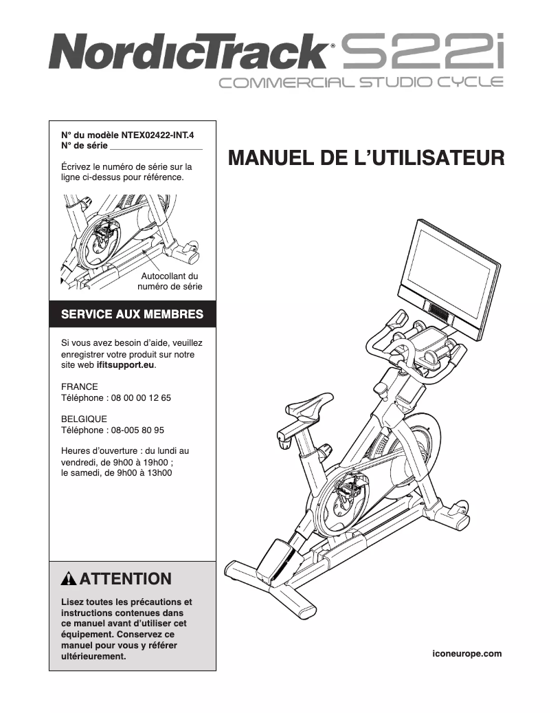Page 1 de la notice Manuel utilisateur NordicTrack S22i
