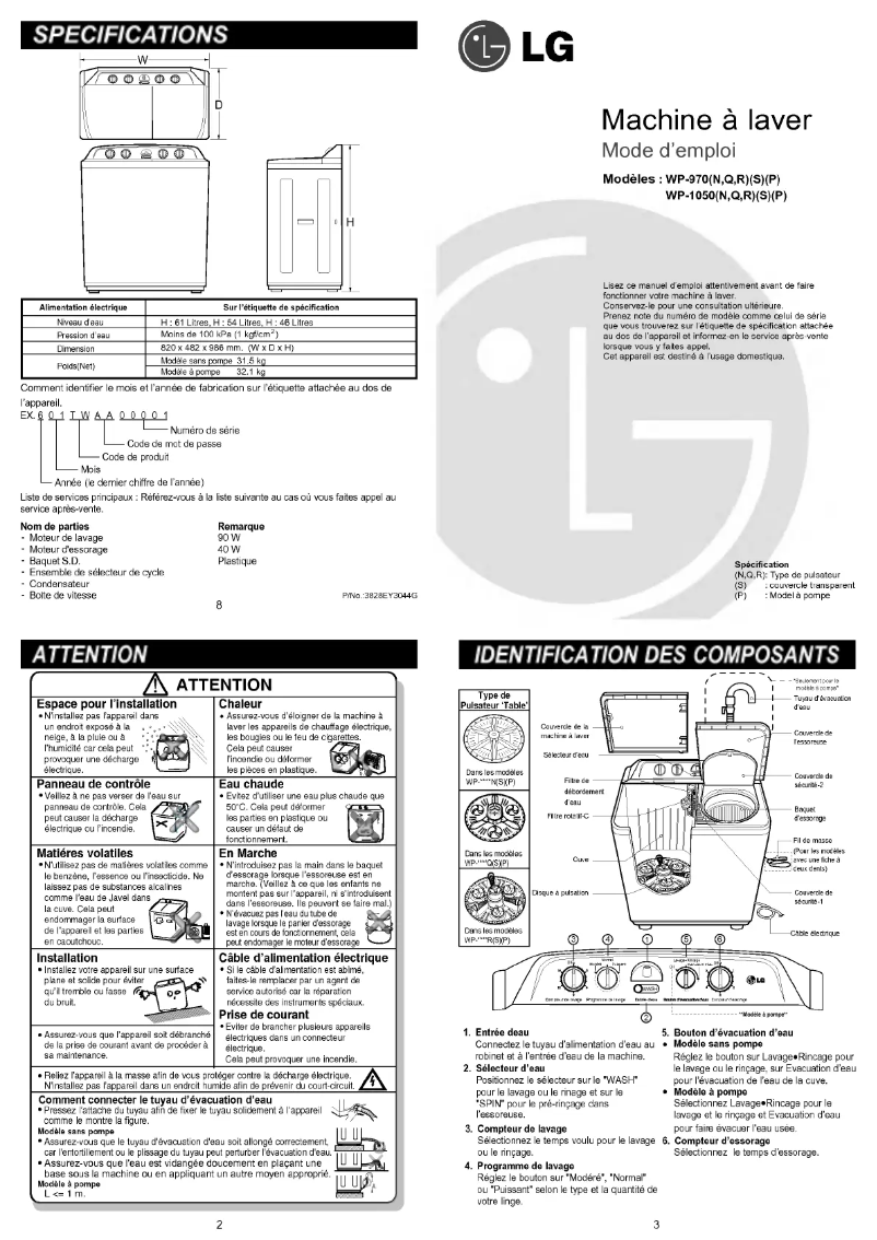Page n°1 - Manuel utilisateur LG WP-1050RS
