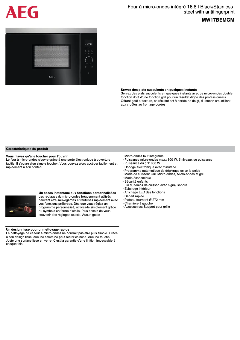 Página 1 del manual Ficha técnica AEG MW17BEMGM