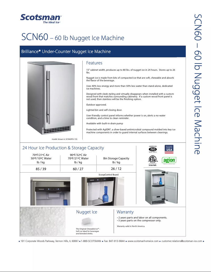 Page n°1 - Fiche technique Scotsman SCN60PA1SU