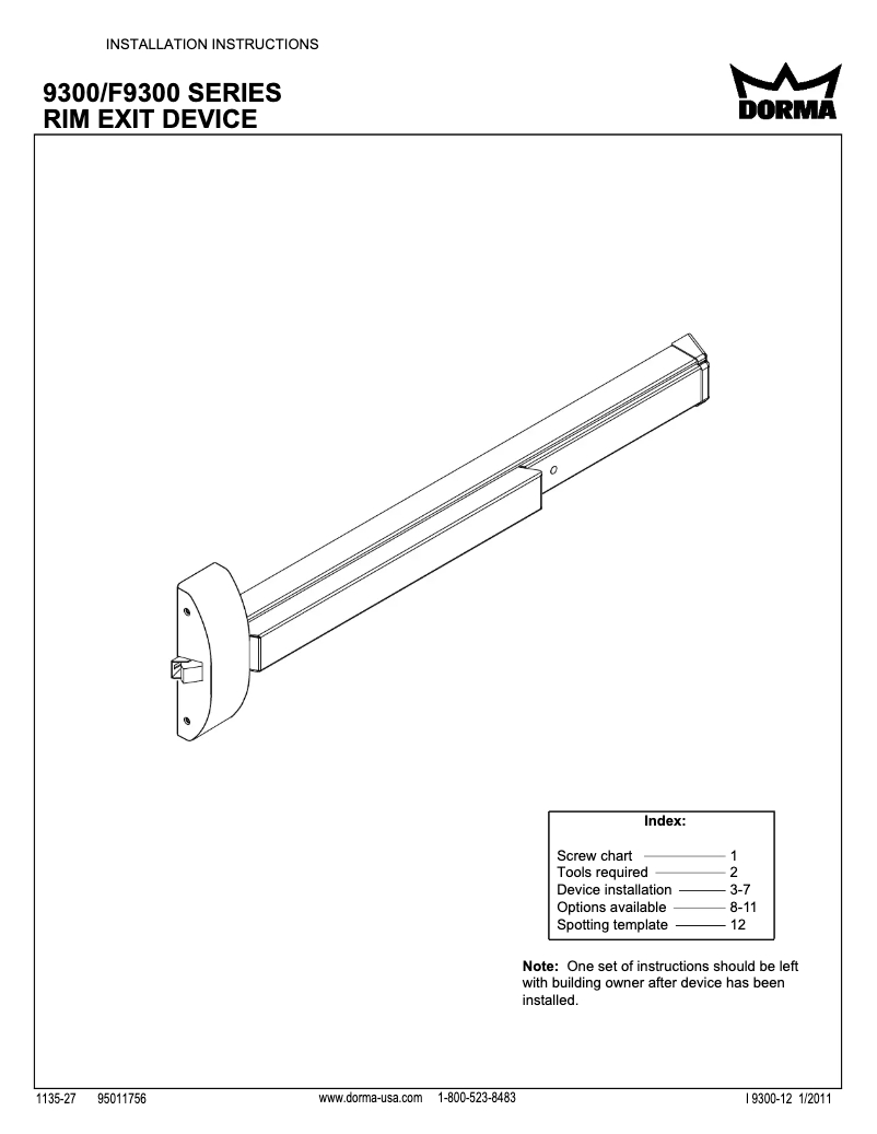 Page n°1 - Manuel utilisateur Dormakaba 9300