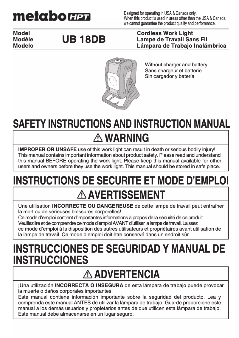 Page 1 de la notice Manuel utilisateur Metabo UB18DBQ4