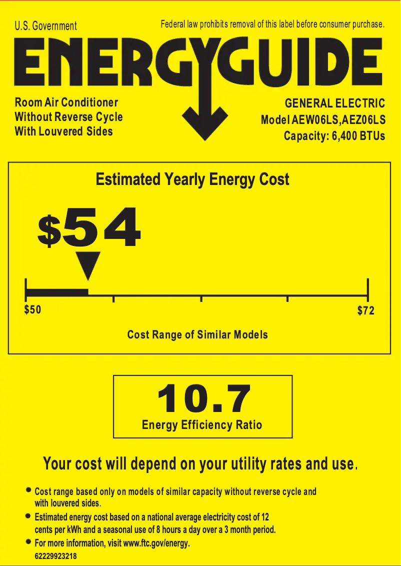 Page 1 de la notice Label énergétique GE AEZ06LS