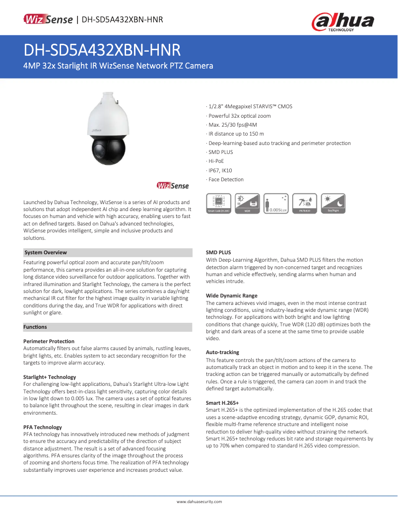Page n°1 - Fiche technique Dahua Technology SD5A432XBN-HNR