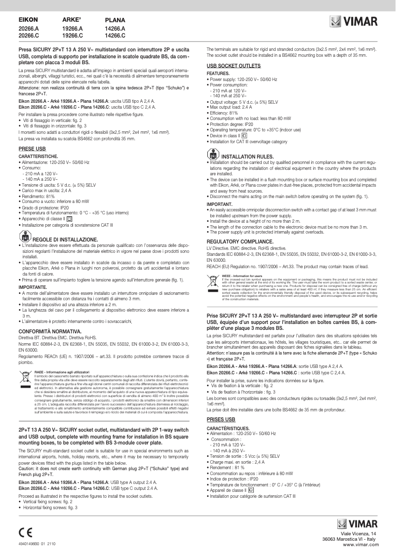 Page n°1 - Manuel utilisateur Vimar 14266.A.SL