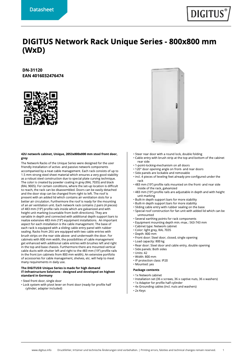 Page n°1 - Fiche technique Digitus DN-31120