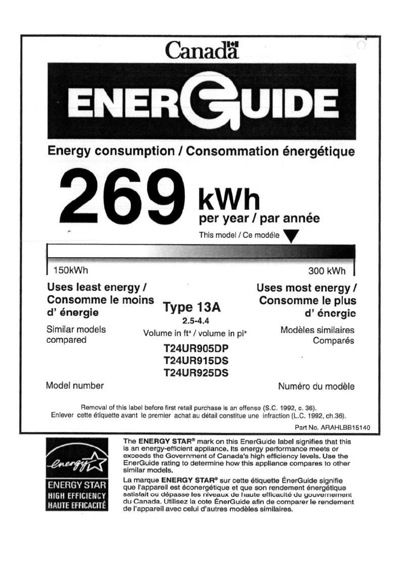 Page 1 de la notice Label énergétique Thermador T24UR905DP
