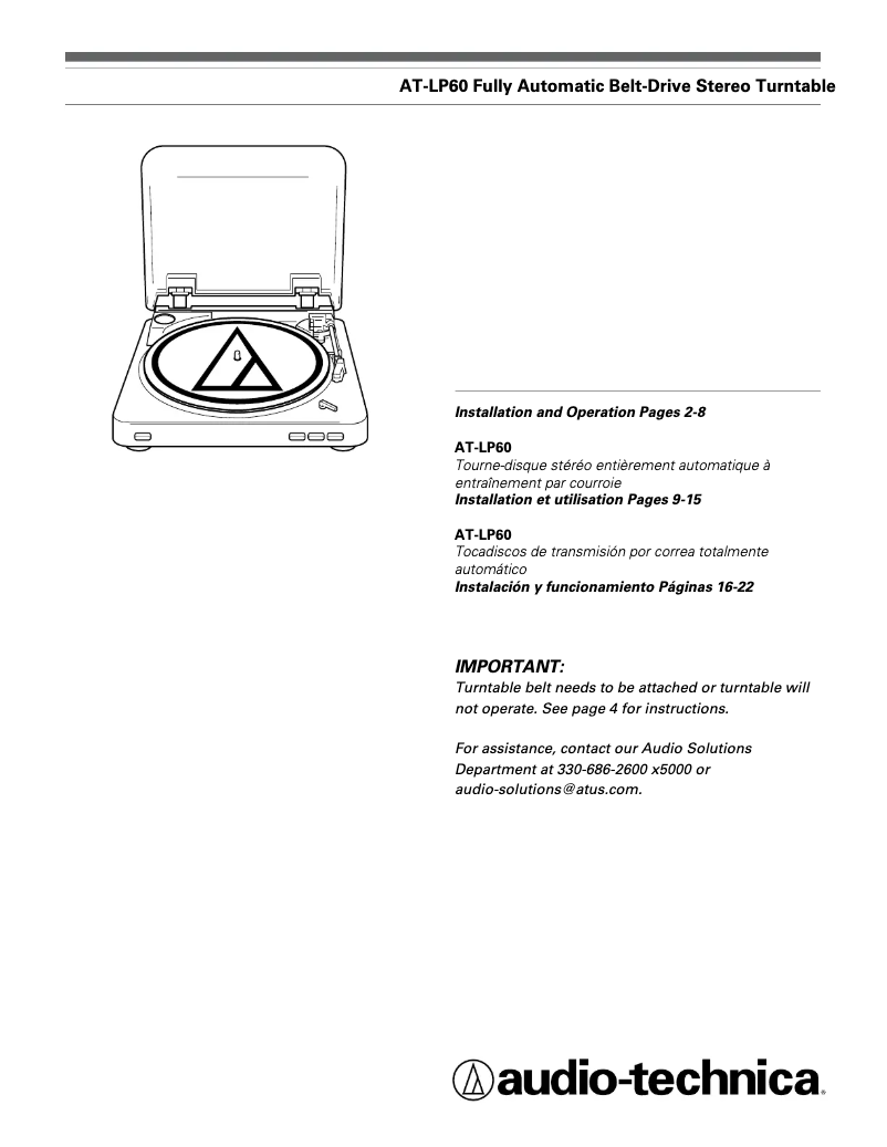Page 1 of the manual User Manual Audio-Technica AT-LP60