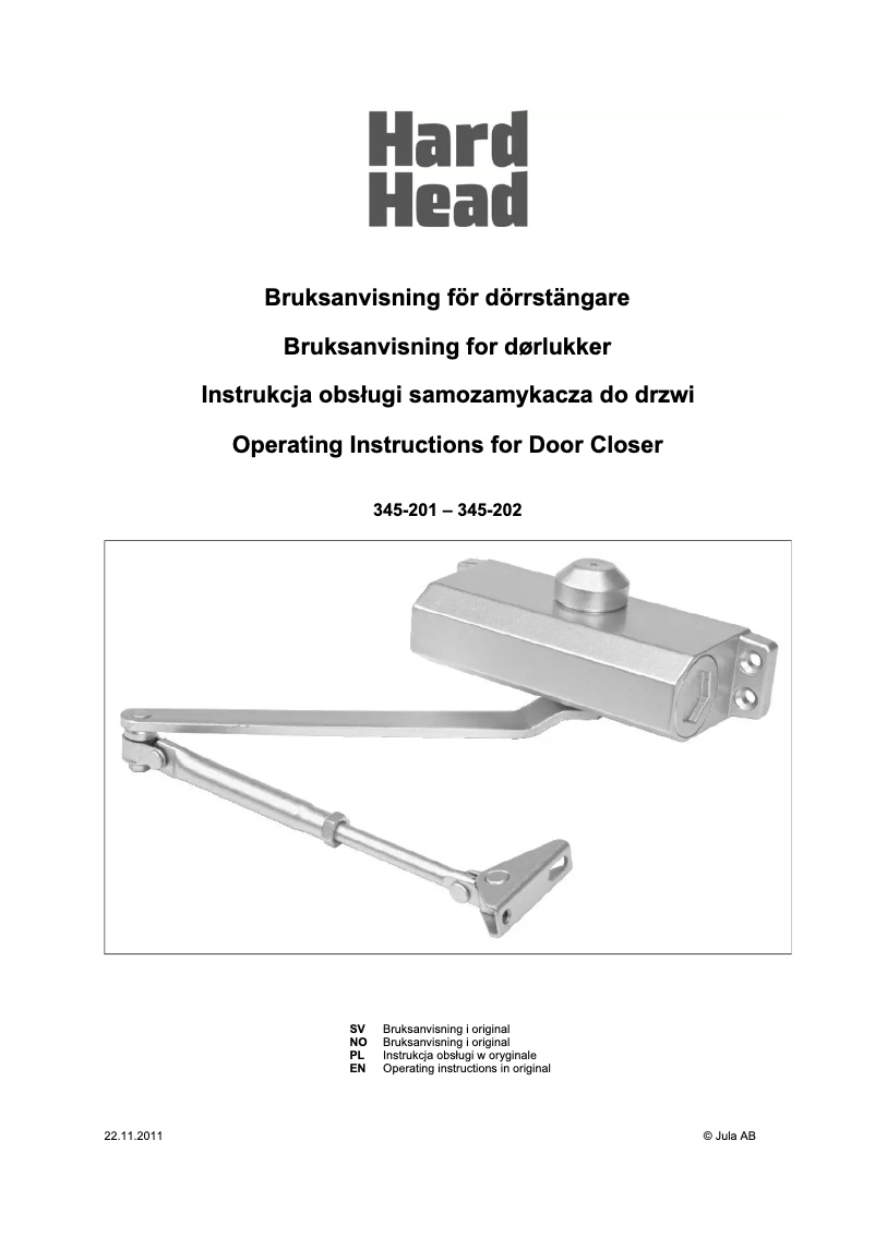 Page n°1 - Manuel utilisateur Hard Head 345-202