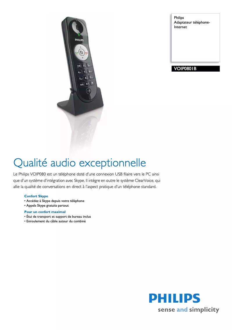 Página 1 del manual Ficha técnica Philips VOIP0801B