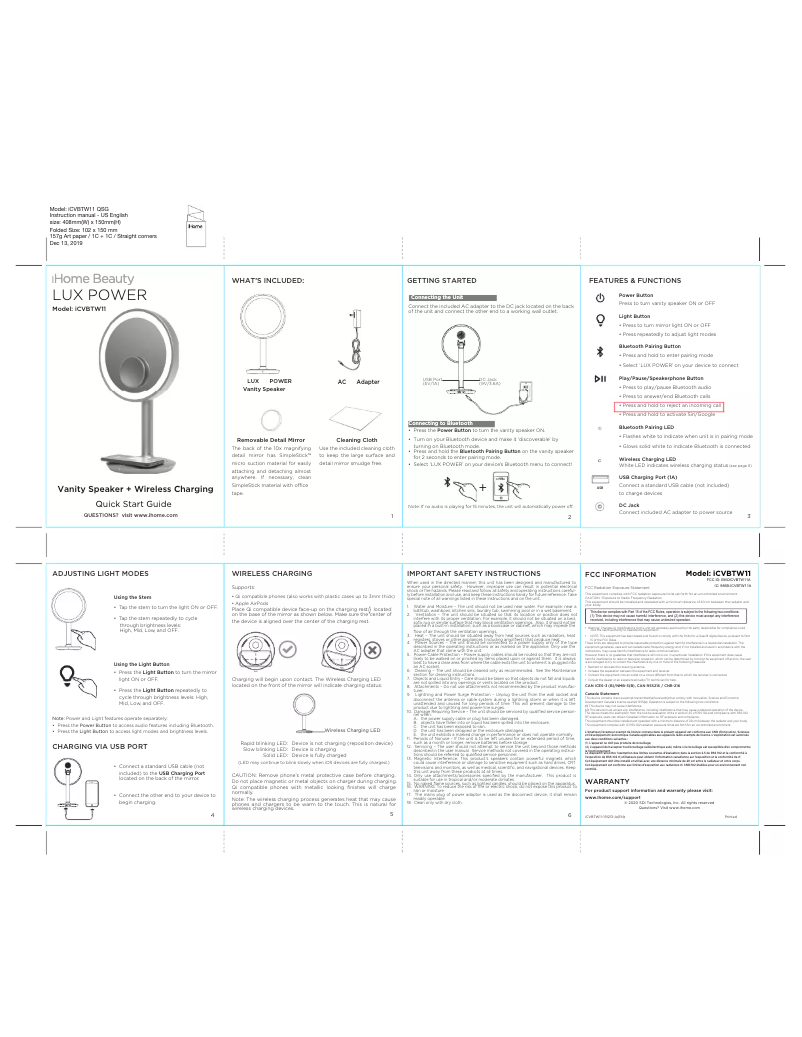 Image de la première page du manuel de l'appareil Lux Power iCVBTW11