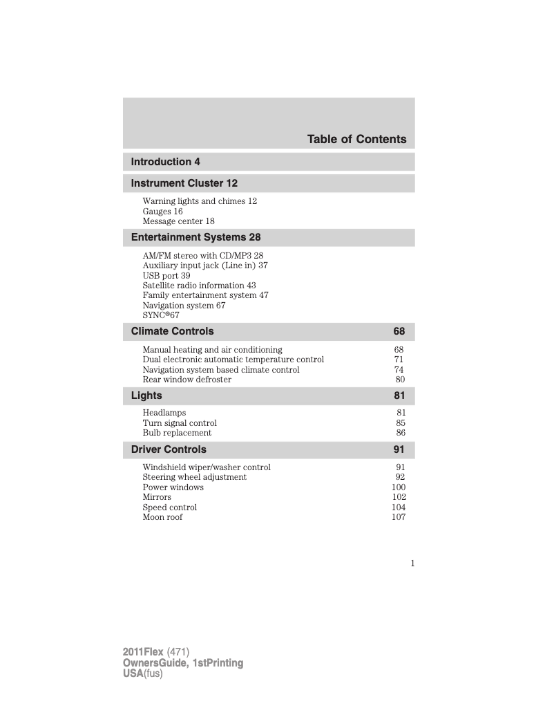 Página 1 del manual Manual de usuario Ford Flex (2011)
