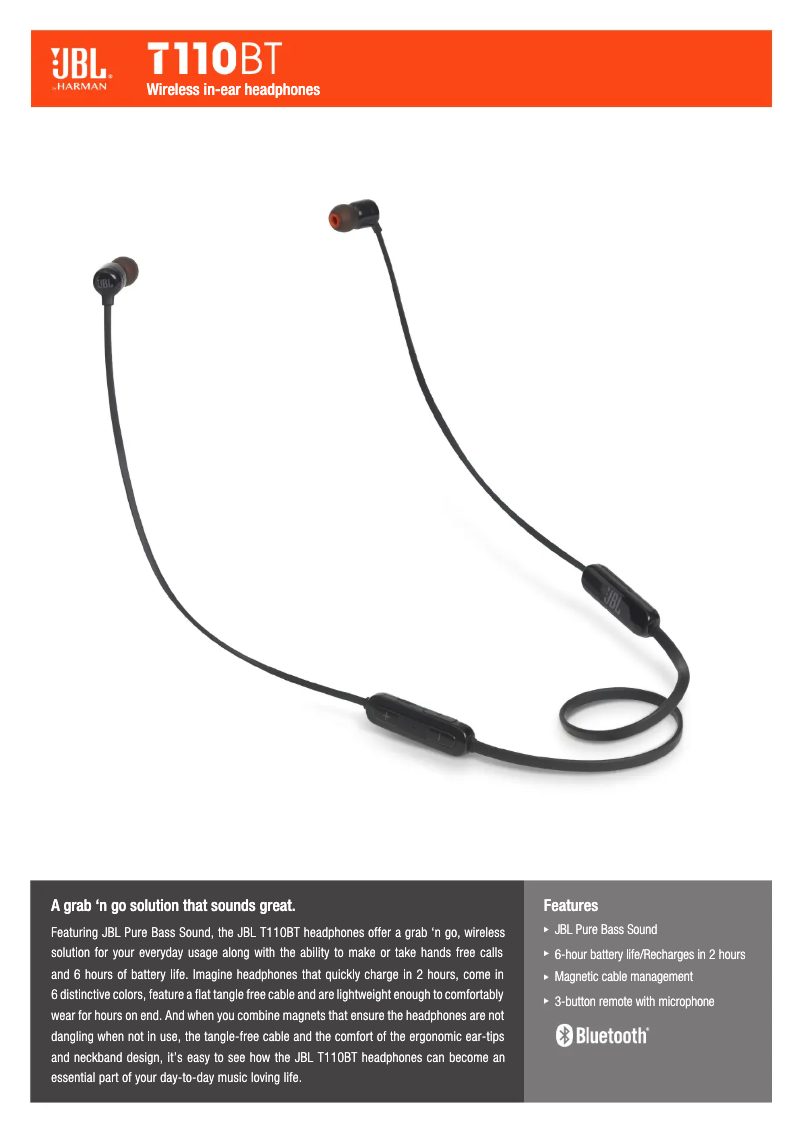 Page 1 de la notice Fiche technique JBL Tune 110BT