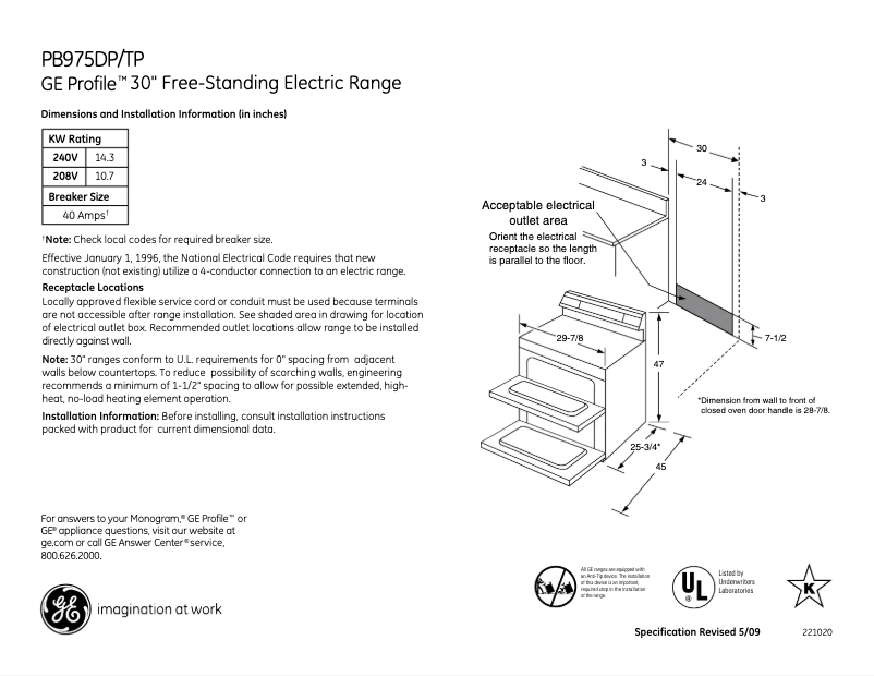 Page n°1 - Fiche technique GE Profile PB975TPWW
