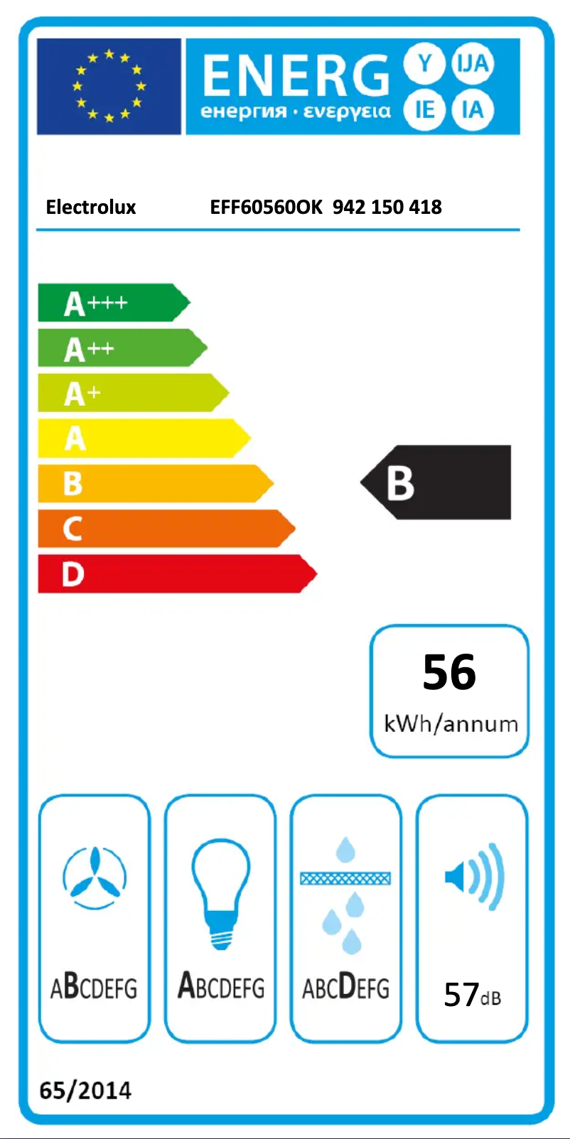 Page 1 de la notice Label énergétique Electrolux EFF60560OK