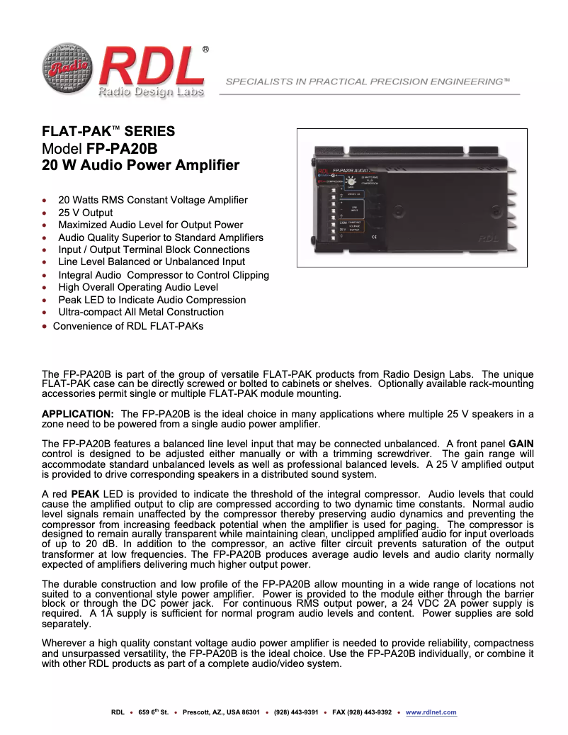 Page 1 de la notice Manuel utilisateur RDL FP-PA20A