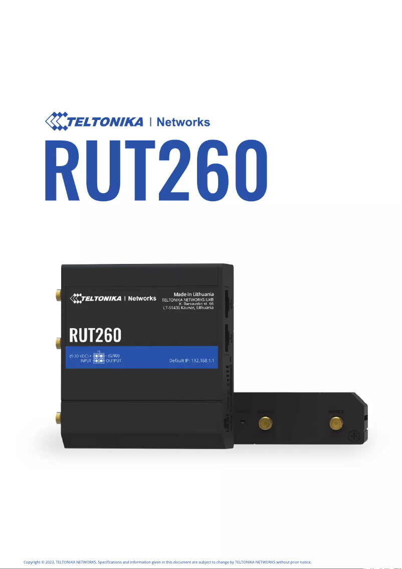 Page n°1 - Manuel utilisateur Teltonika RUT260