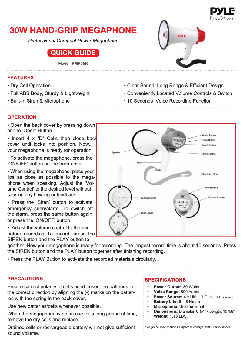 Page n°1 - Manuel utilisateur Pyle PMP35RE