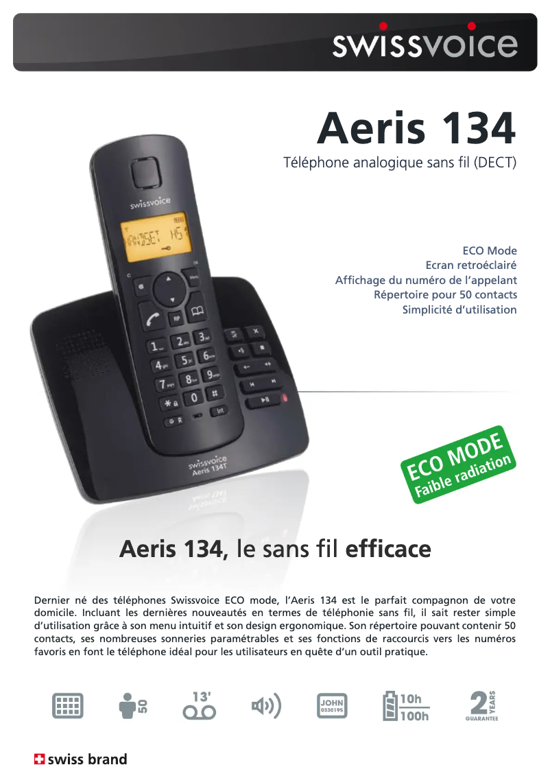 Page 1 de la notice Manuel utilisateur Swissvoice Aeris 134
