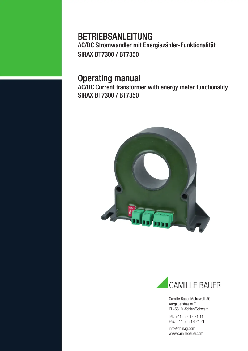 Page 1 de la notice Manuel utilisateur Camille Bauer SIRAX BT7300