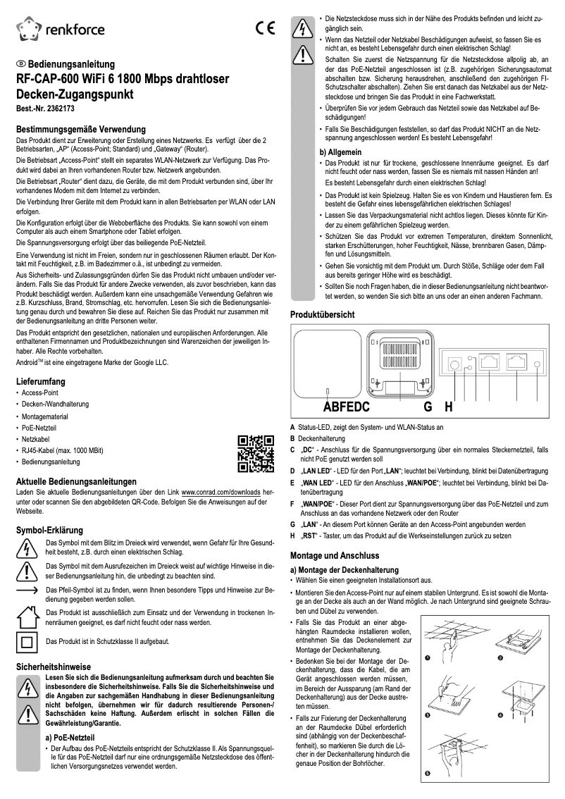 Page 1 de la notice Manuel utilisateur Renkforce RF-CAP-600