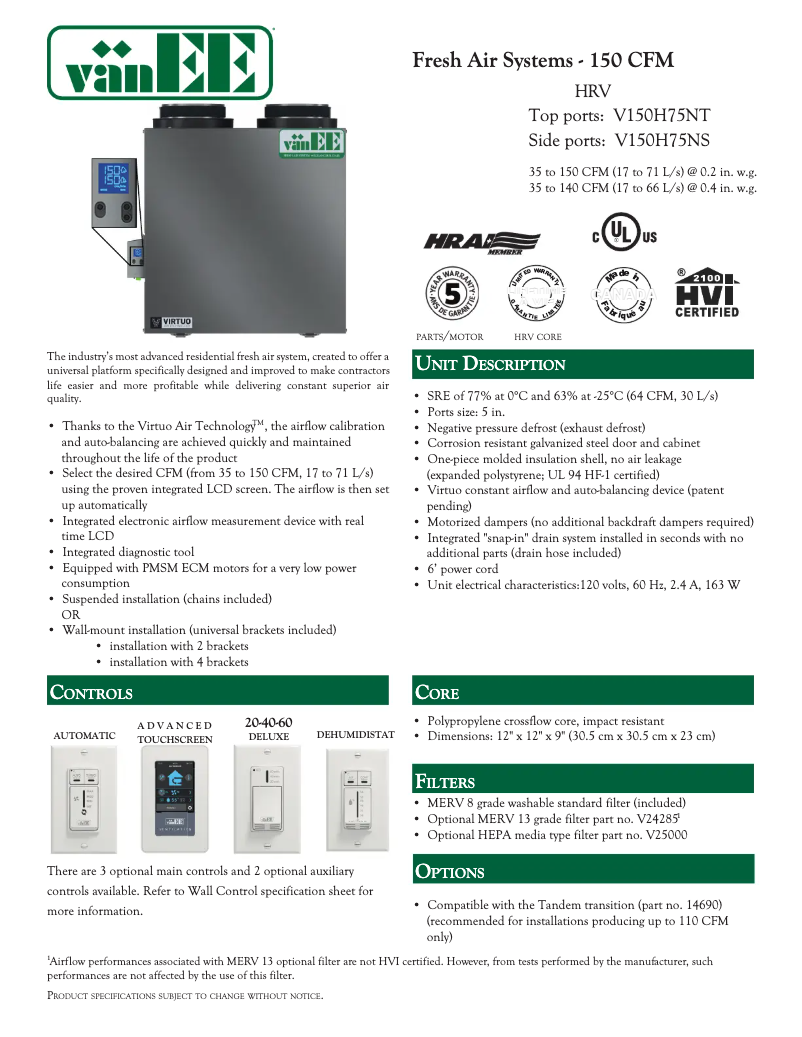 Image de la première page du manuel de l'appareil V150H75NT