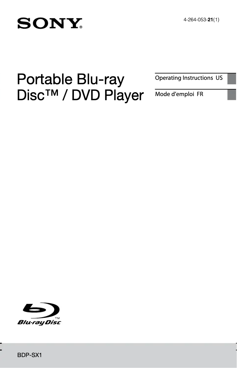 Page 1 de la notice Manuel utilisateur Sony BDP-SX1