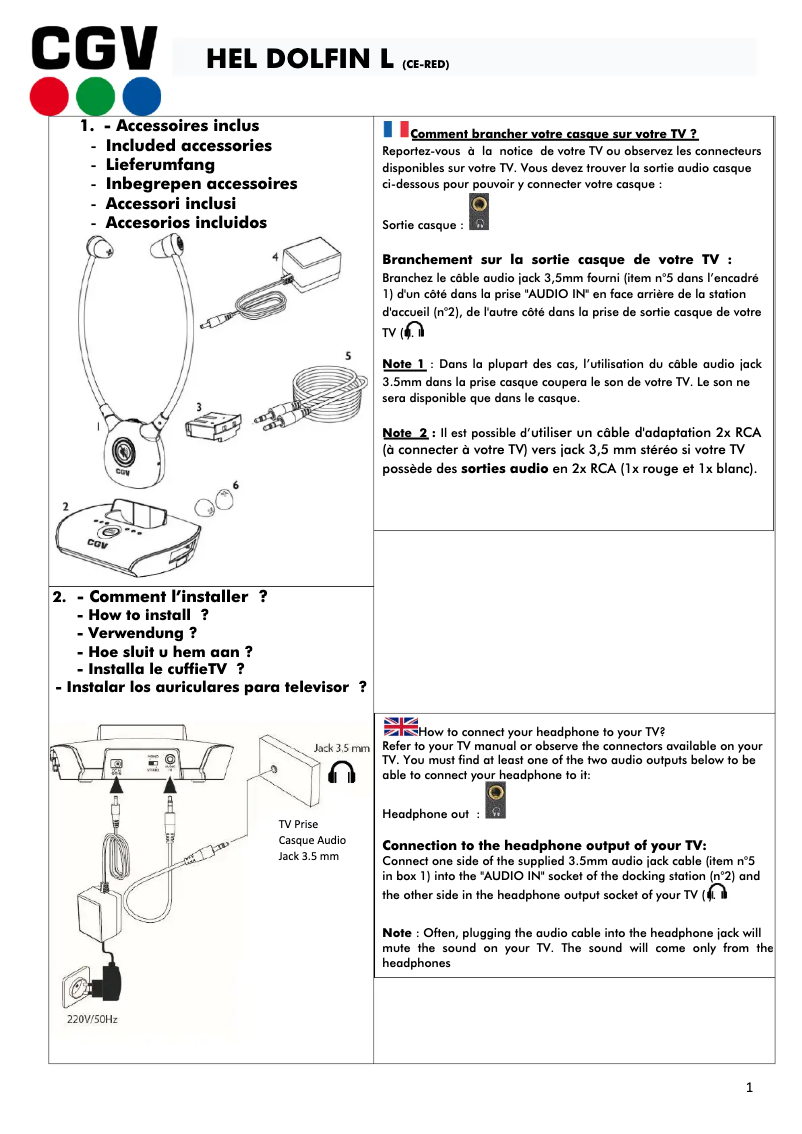 Page 1 de la notice Manuel utilisateur CGV Hel Dolfin L