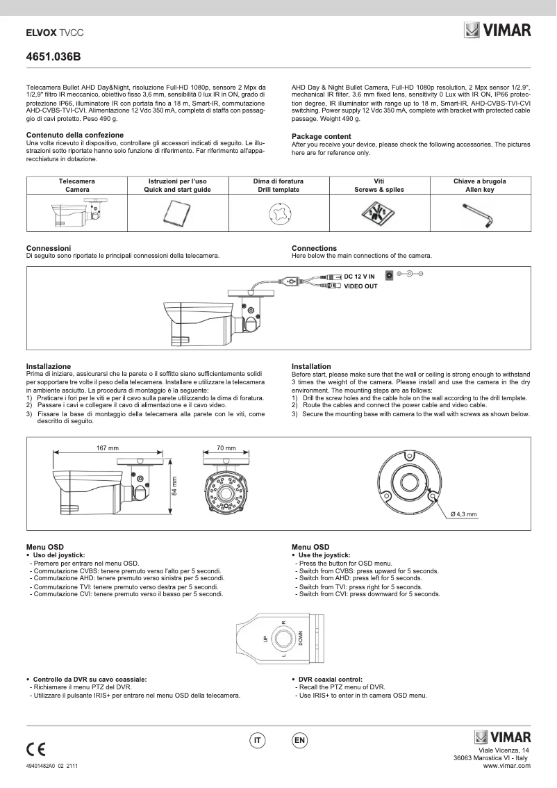 Page 1 de la notice Manuel utilisateur Vimar ELVOX 4651.036B