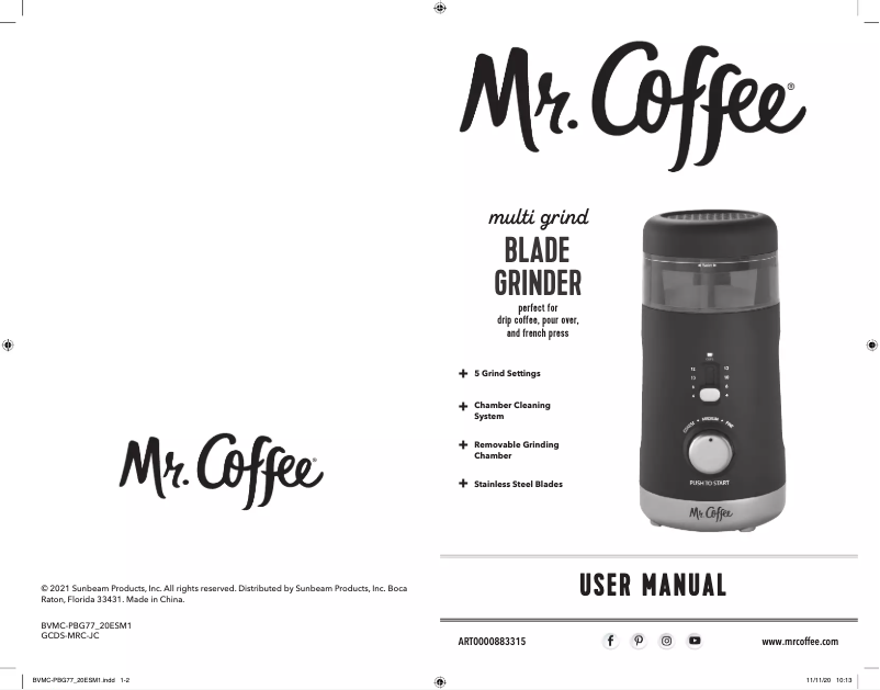 Page 1 de la notice Manuel utilisateur Mr. Coffee Multi-Grind 12-Cup