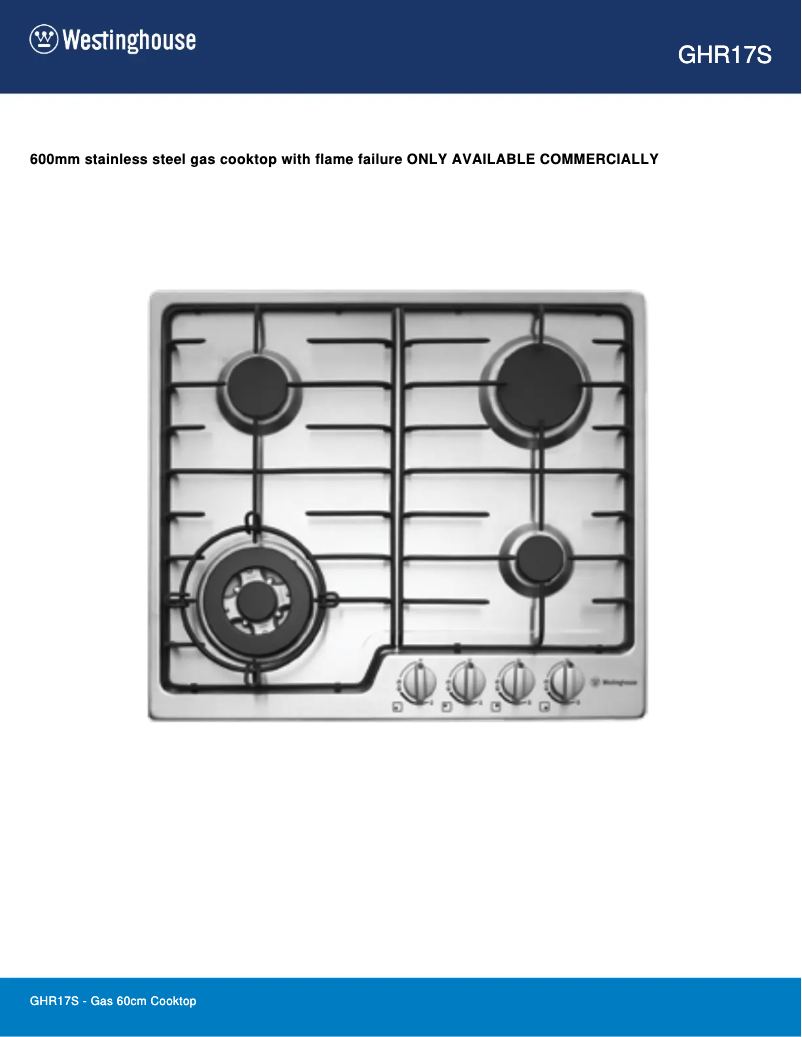 Page 1 de la notice Fiche technique Westinghouse GHR17S