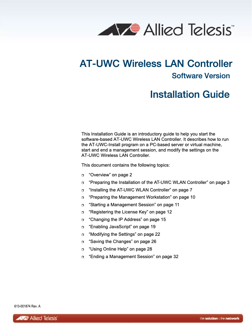 Page n°1 - Manuel utilisateur Allied Telesis AT-UWC-INSTALL
