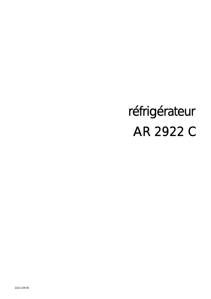 Page 1 de la notice Manuel utilisateur Arthur Martin-Electrolux AR2922C