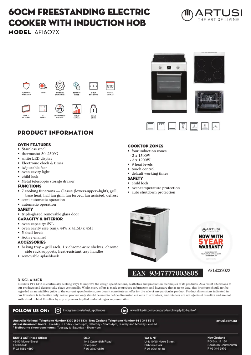 Page 1 de la notice Fiche technique Artusi AFI607X